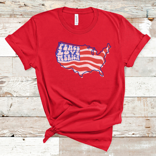 Peace, Love, Merica Fourth of July Patriotic Graphic Tee