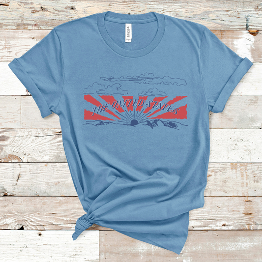 Sunrise over USA  Fourth of July Patriotic Graphic Tee