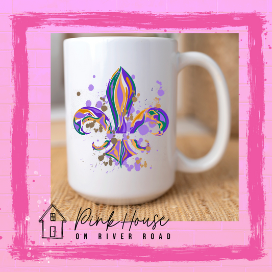 Layered Fleur de Lis Mardi Gras Coffee Mug