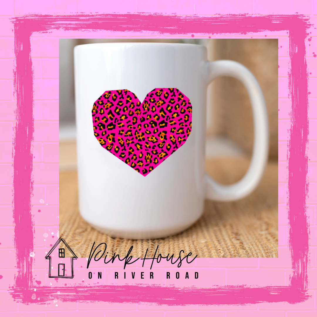 Neon Leopard Heart Valentines Day Coffee Mug