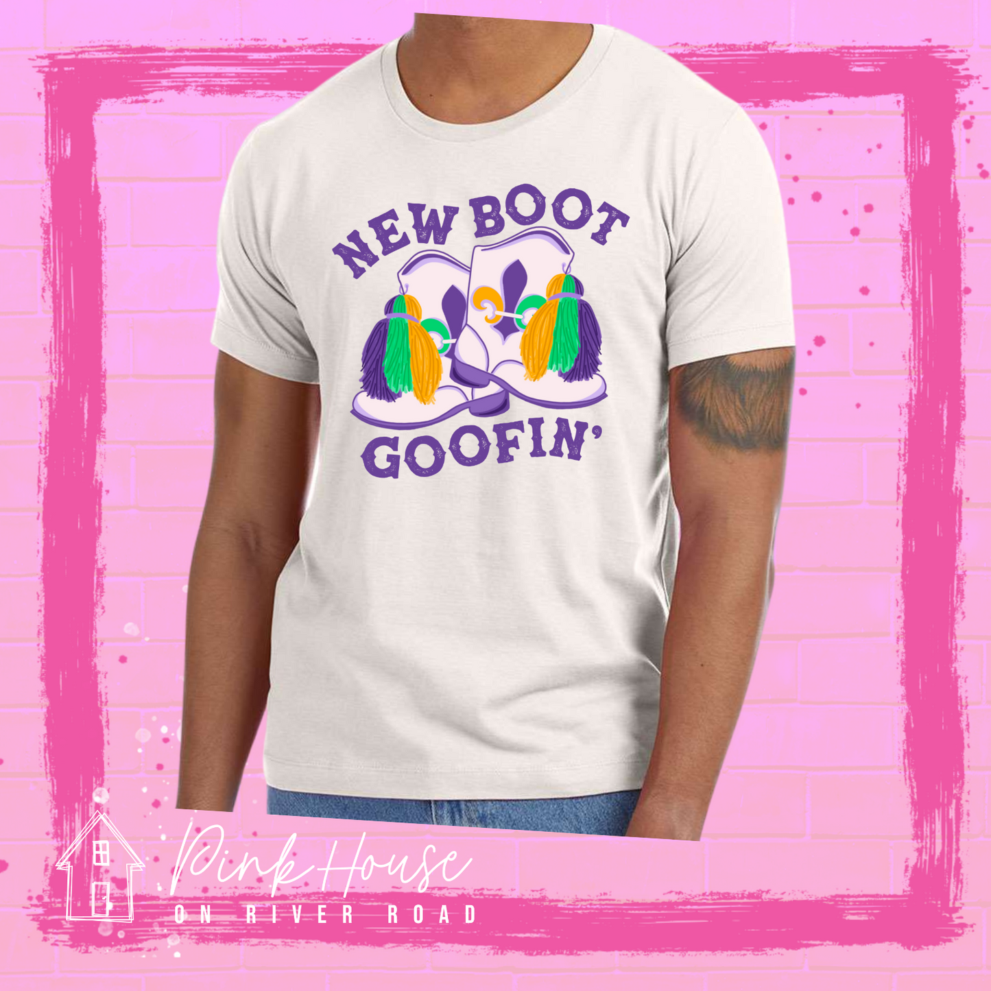 Mardi Gras New Boot Goofin Majorette Boot Tee