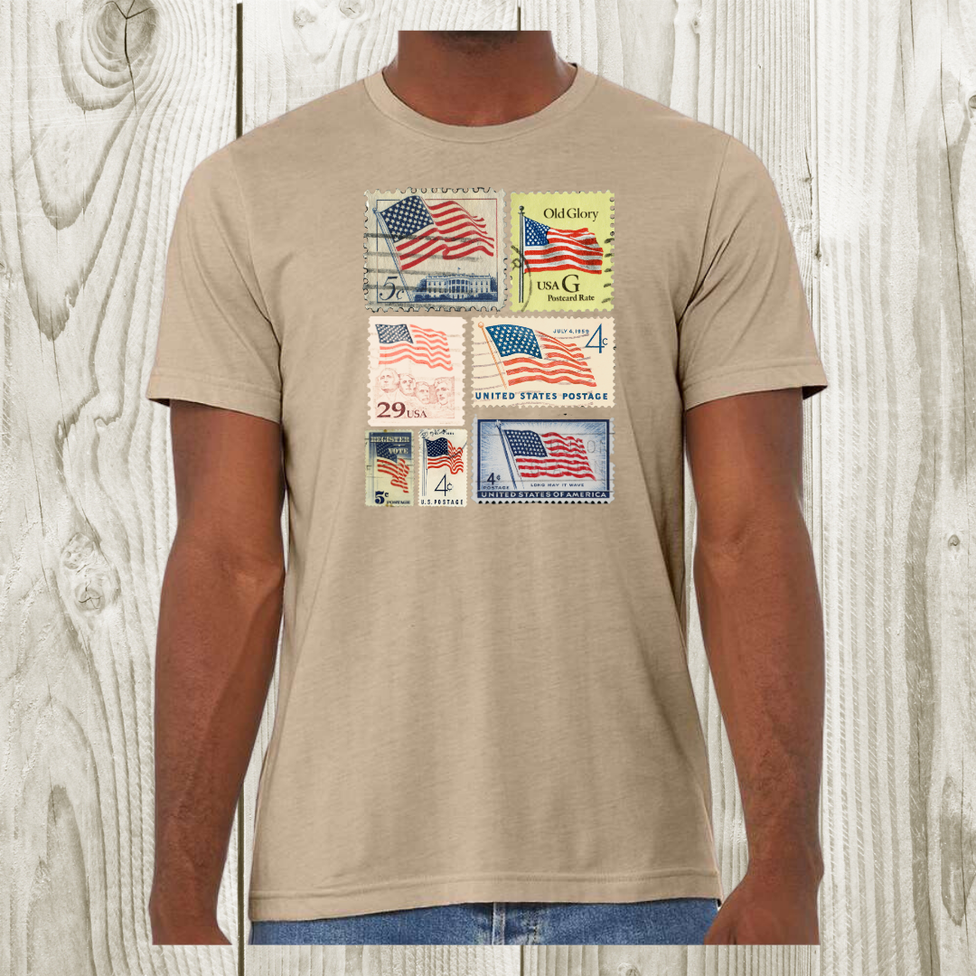 American Flag Stamp Fourth of July Graphic Tee