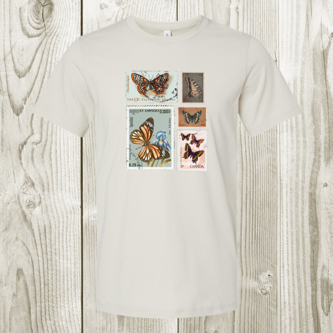 Vintage Butterfly Stamp Graphic Tee