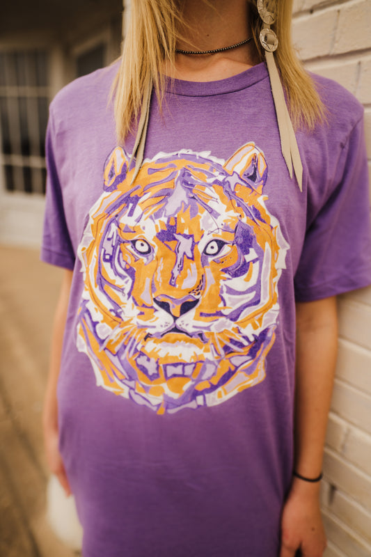 Layered Purple and Gold Tiger LSU Graphic Tee