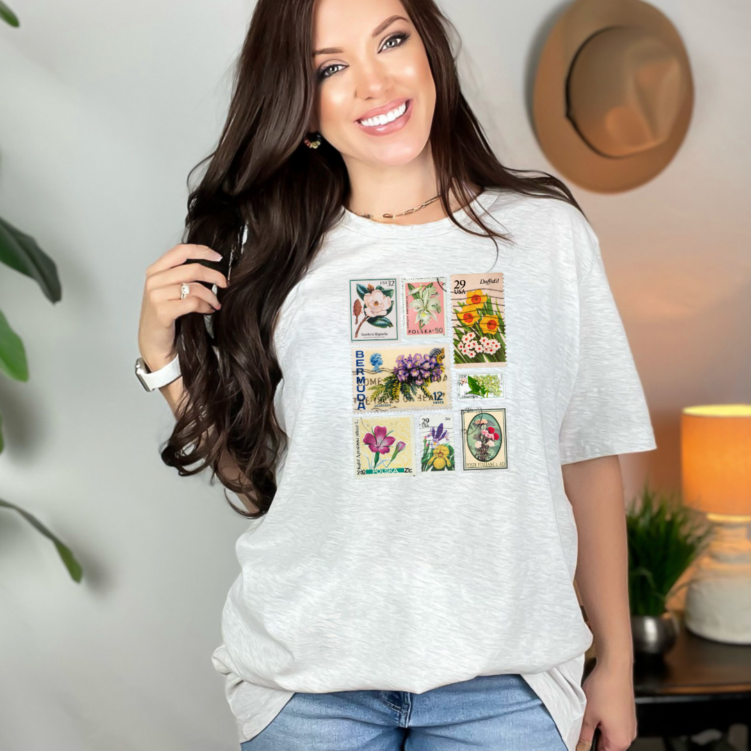 Vintage Flower Stamps Graphic Tee
