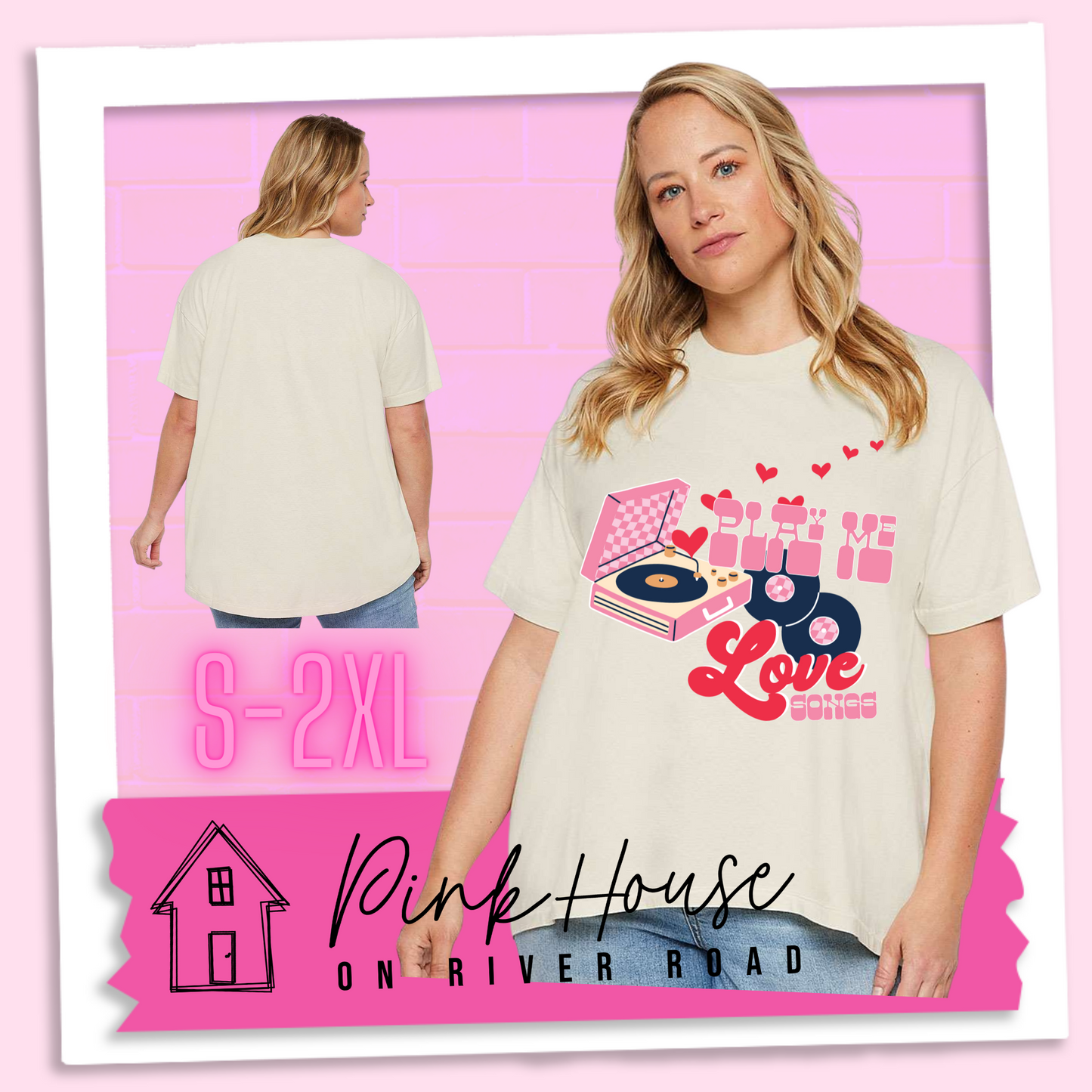 Play Me Love Songs Oversized HiLo Valentines Day Graphic Tee