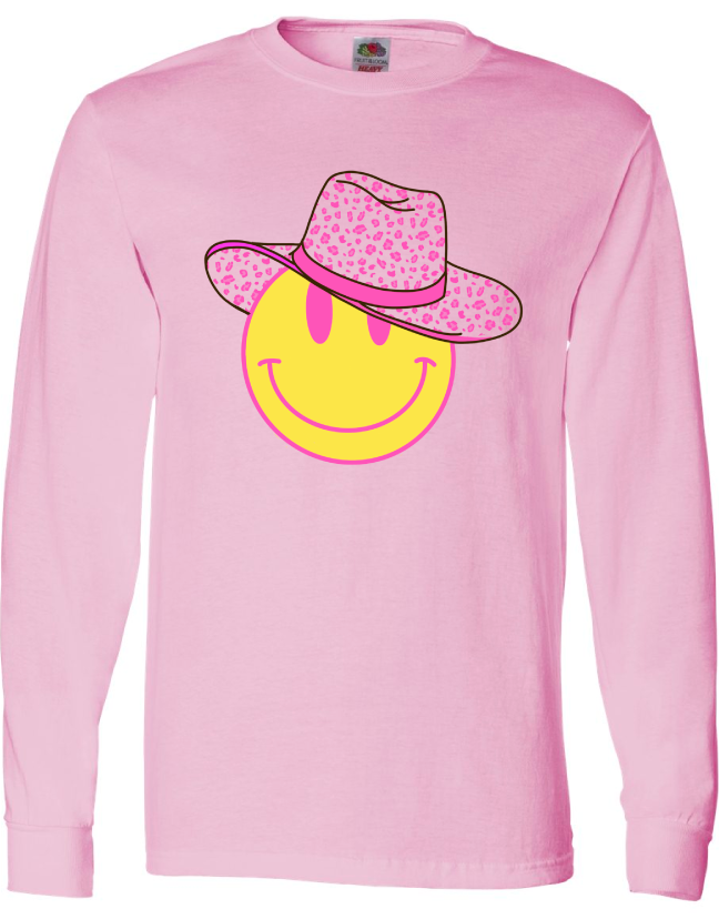 Smiley Leopard Cowboy Hat Western Graphic Tee - YOUTH