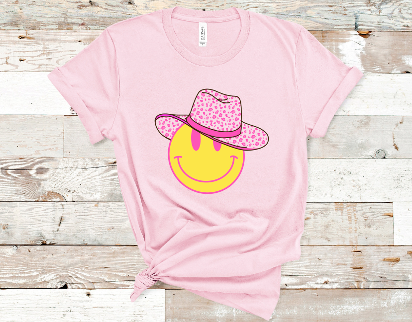 Smiley Leopard Cowboy Hat Western Cowboy Tee