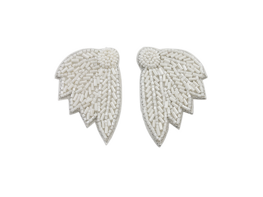 White Bridal Feather Hand Beaded Earrings