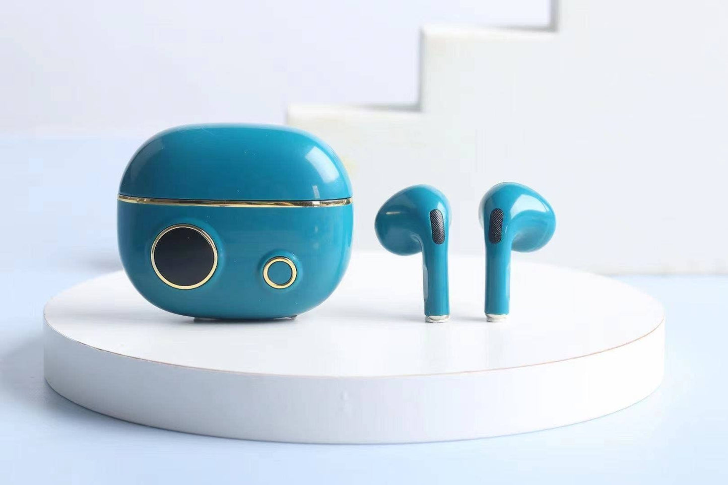 Blue Wireless Earbuds with Charging Case