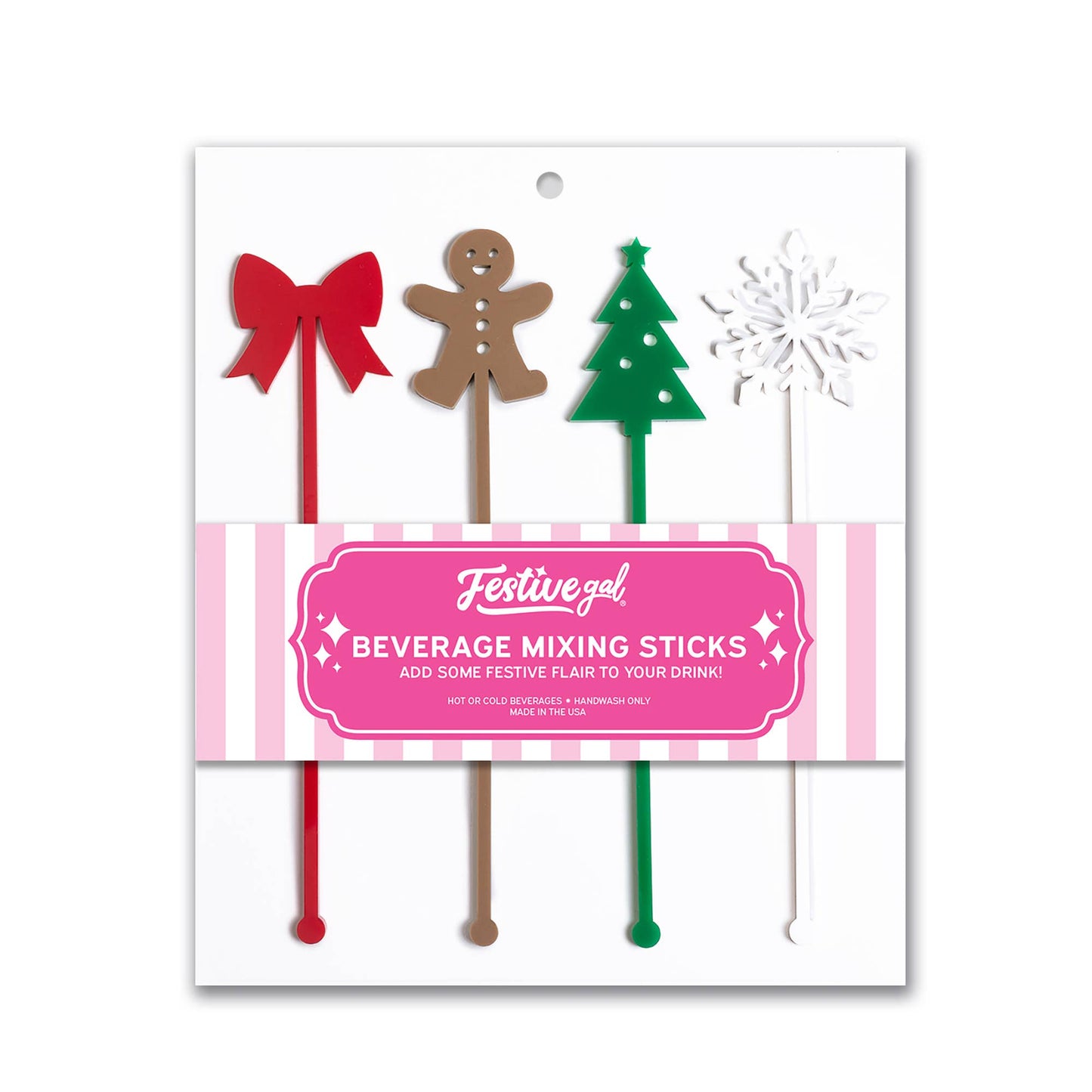 Christmas Swizzle Sticks - Holiday Beverage Drink Stirrers